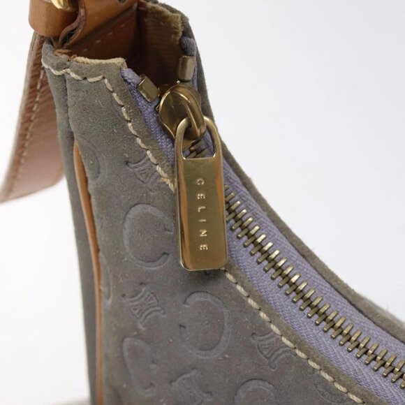 CELINE C Macadam Canvas Hand Bag Suede Leather Purple Gold - Picture 9 of 15